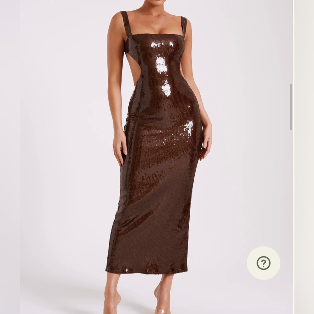 Meshki Adoria Sequin Cut Out Maxi Dress - Chocolate. Size XXS. Worn once.
